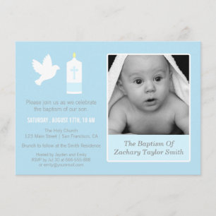 Invitaciones de Bautizo con Foto de Paloma y Vela 