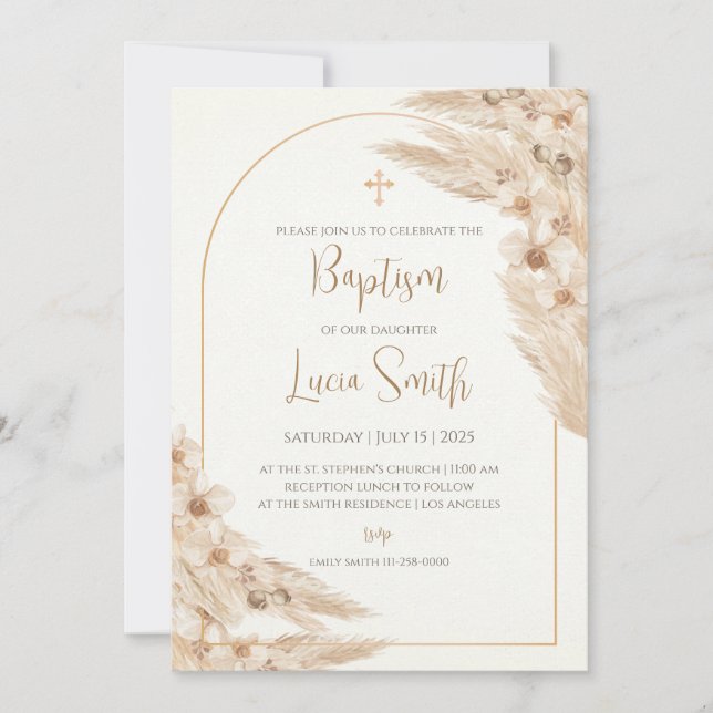 Invitaciones de bautizo de niña invitan a ceremoni (Anverso)