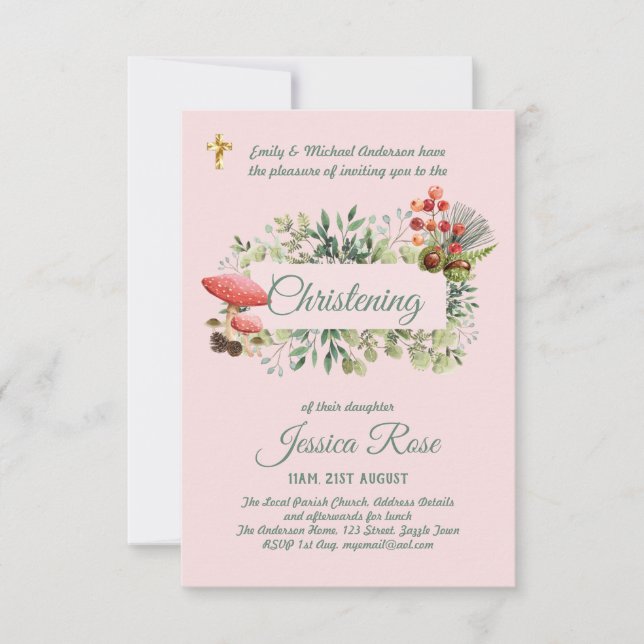 Invitaciones de Bautizo de Niñas del Bosque (Anverso)