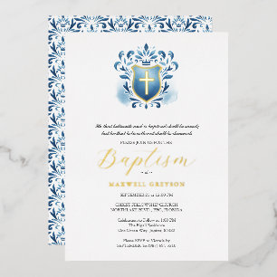 Invitaciones de Bautizo de Niño Cresta Azul