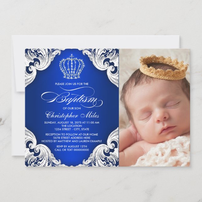 Invitaciones de Bautizo del Príncipe Azul Real (Anverso)