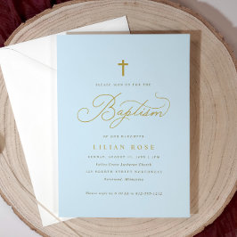 Invitaciones de Bautizo Elegantes Cruz Niño Azul