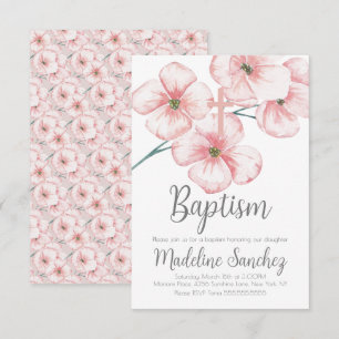 Invitaciones de Bautizo Floral Rosa Dedicación de 