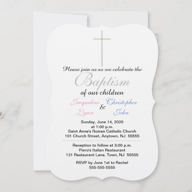 Invitaciones de Bautizo Gemelos Rosa Azul (Anverso)