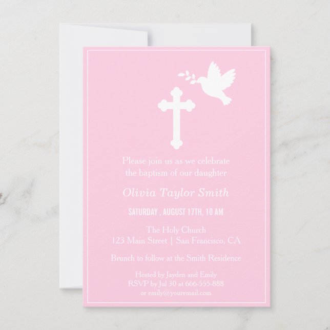 Invitaciones de Bautizo Modernas de Cruz y Paloma  (Anverso)