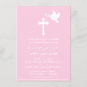 Invitaciones de Bautizo Modernas de Cruz y Paloma