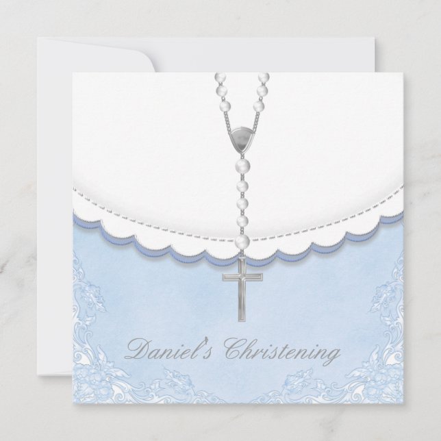 Invitaciones de Bautizo Niños Azul y Gris (Anverso)