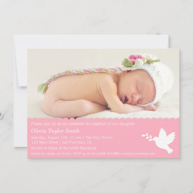 Invitaciones de Bautizo para Niña Modernas de Palo (Anverso)