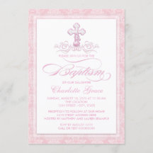 Invitaciones de Bautizo para Niñas con Cruz de Dam
