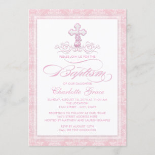 Invitaciones de Bautizo para Niñas con Cruz de Dam