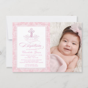 Invitaciones de Bautizo para Niñas con Cruz de Dam