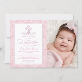 Invitaciones de Bautizo para Niñas con Cruz de Dam
