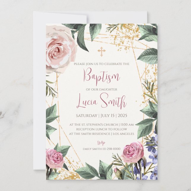 Invitaciones de bautizo para niñas para invitacion (Anverso)