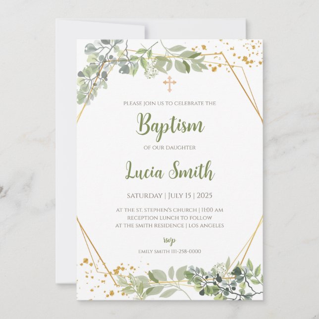 Invitaciones de bautizo para niñas Tarjetas de bau (Anverso)