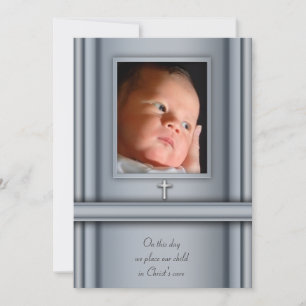 Invitaciones de bautizo para niño con foto azules
