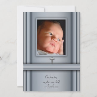 Invitaciones de bautizo para niño con foto azules