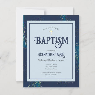 Invitaciones de Bautizo Presupuesto Azul y Cruz Do