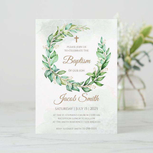 Invitaciones de bautizo y bautismo para niño (Anverso de pie)