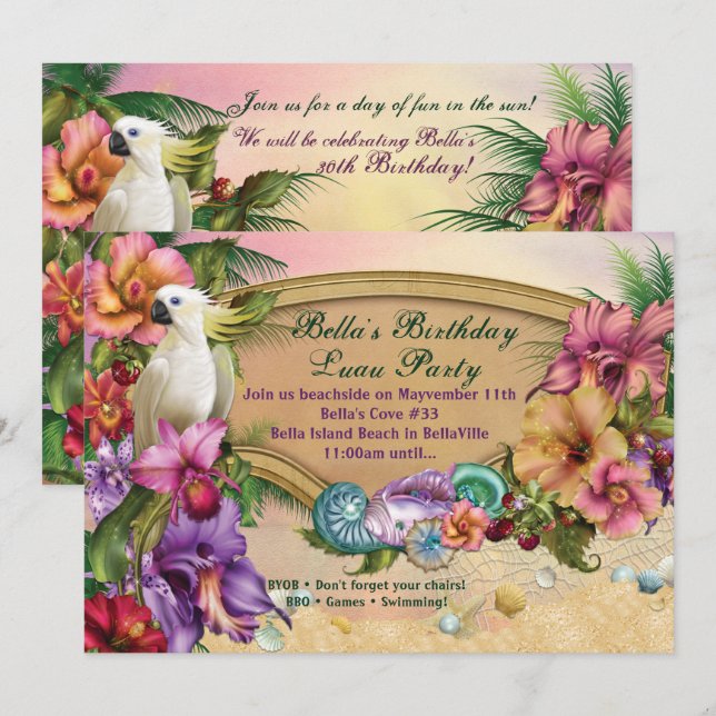 Invitaciones de Beach and Luau Party (Anverso / Reverso)