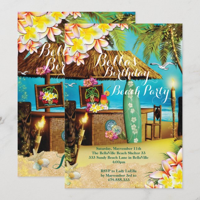 Invitaciones de Beach and Luau Party (Anverso / Reverso)