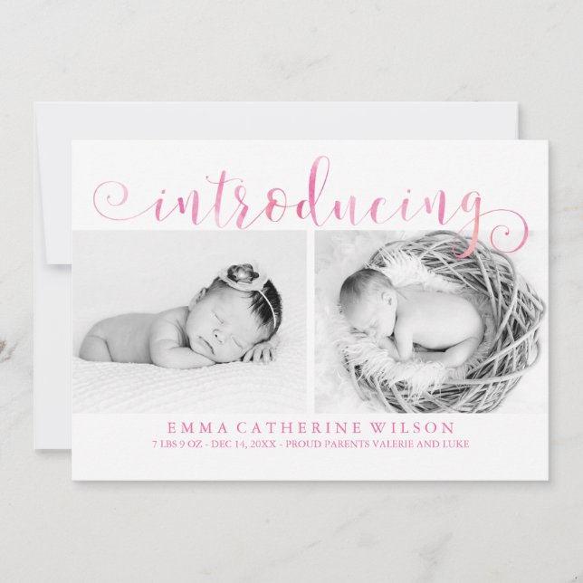 Invitaciones de bebé con color de agua rosada (Anverso)