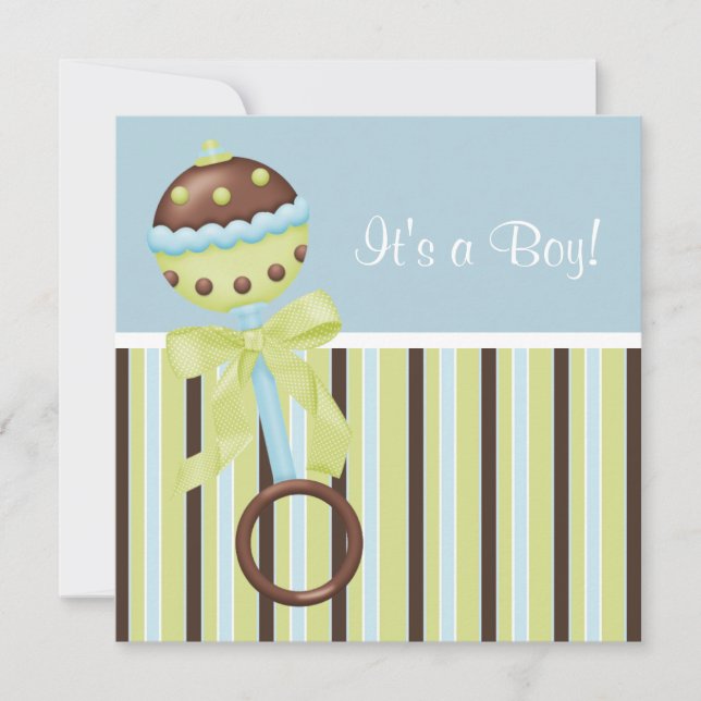 Invitaciones de bebé niño de ducha en verde menta  (Anverso)