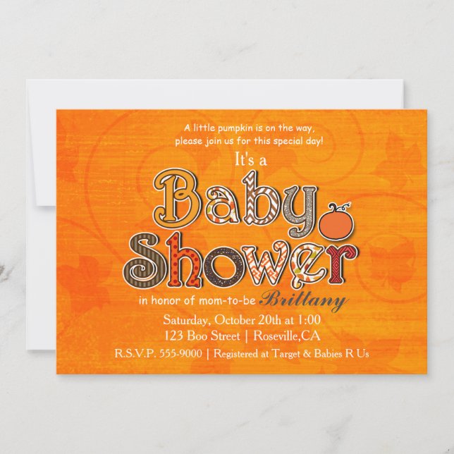 Invitaciones de bebé shower de calabaza otoño (Anverso)