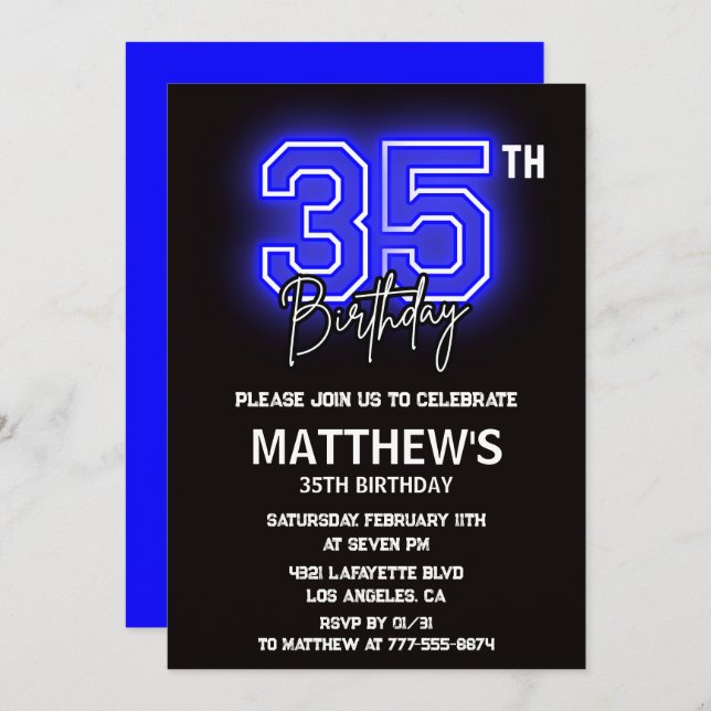 Invitaciones de Black 35th cumpleaños Men Sport Ne (Anverso / Reverso)