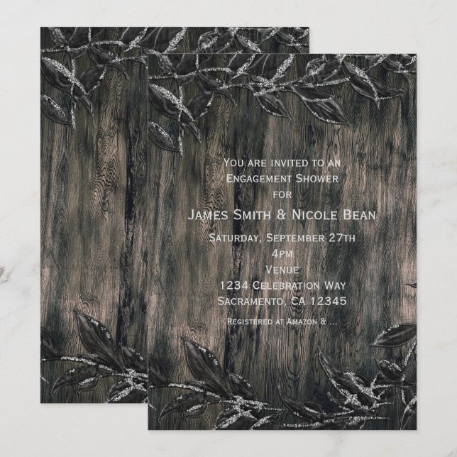 Invitaciones de Black & Silver Leaves Dark Eleganc (Anverso / Reverso)