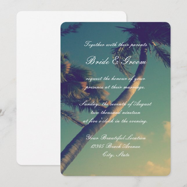 Invitaciones de boda a destino de playa tropical (Anverso / Reverso)