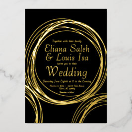 Invitaciones de boda abstractas circulares de oro 