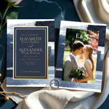 Invitaciones de Boda Abstractas | Foto Dorado Azul