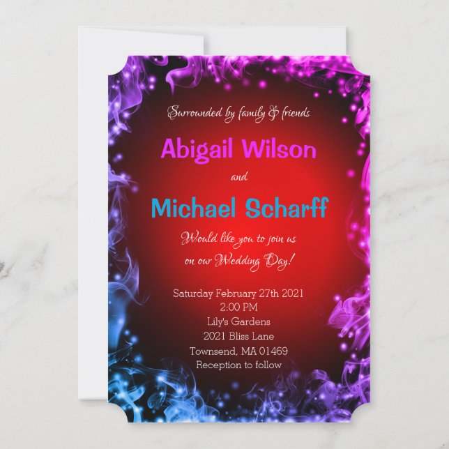Invitaciones de boda abstractas multicolores en ne (Reverso)