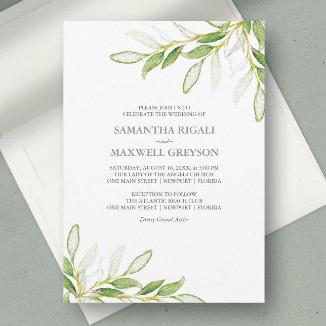 Invitaciones de boda acuarela con vegetación (wedding invitation sage green botanical watercolor greenery unique art by Victoria Grigaliunas )