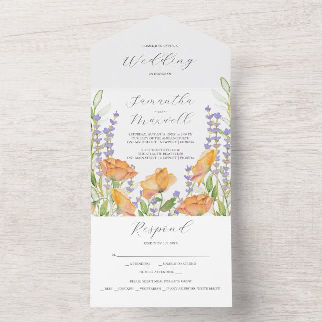 Invitaciones de boda acuarela flores silvestres (Interior)