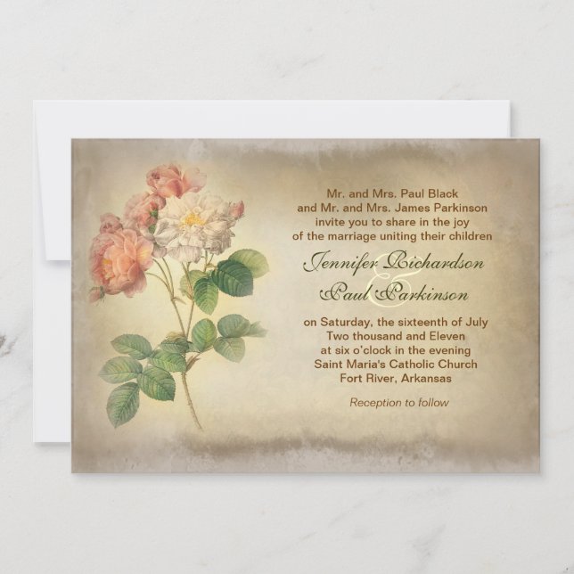 invitaciones de boda antiguas de rosas de época (Anverso)