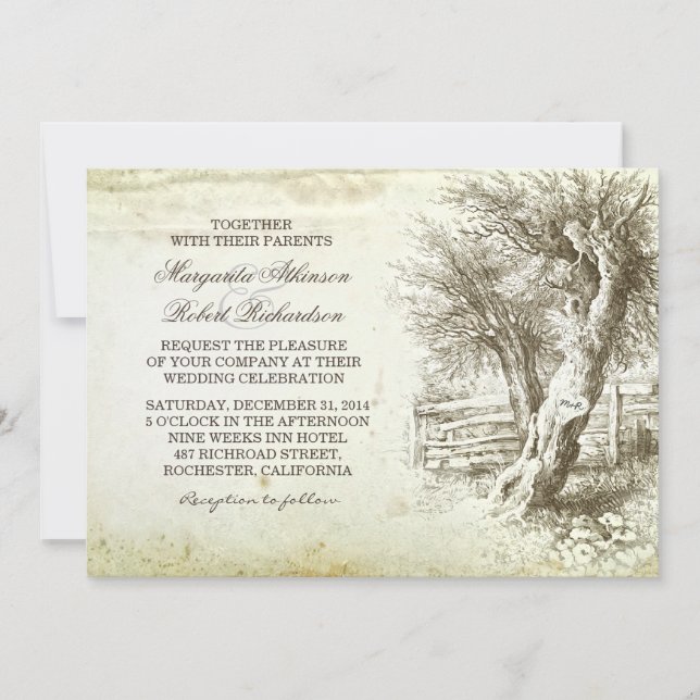 invitaciones de boda antiguas en papel de árbol rú (Anverso)