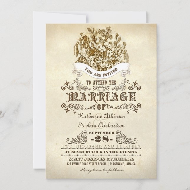 invitaciones de boda antiguas para flores (Anverso)