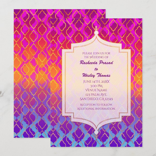 Invitaciones de boda árabes marroquíes de colores  (Anverso / Reverso)