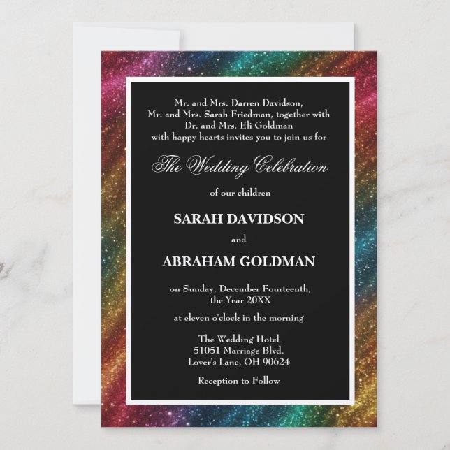 Invitaciones de boda arcoíris para padres divorcia (Anverso)