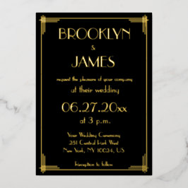Invitaciones de boda Art Déco con lámina de oro re