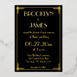 Invitaciones de boda Art Déco con lámina de oro re