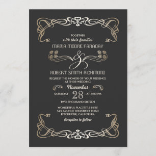 Invitaciones de boda Art Déco Oro