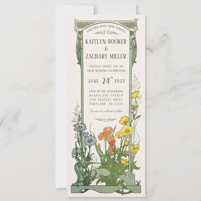 Invitaciones de boda | Art Nouveau floral (Anverso)