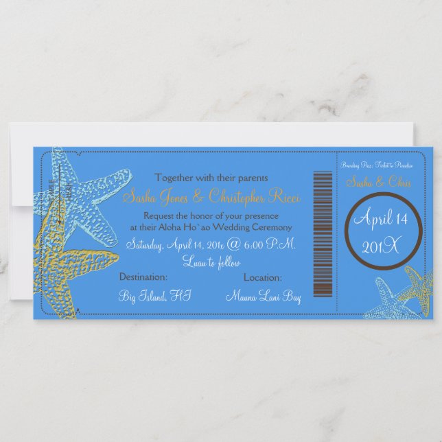 INVITACIONES DE BODA AZUL DE PESCADO (Anverso)