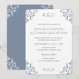 Invitaciones de Boda Azul Polvoriento | Elegante V