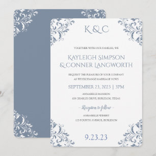 Invitaciones de Boda Azul Polvoriento Elegante V