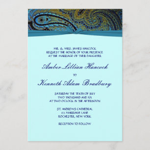 Invitaciones de boda azul teal de pavo real en pai