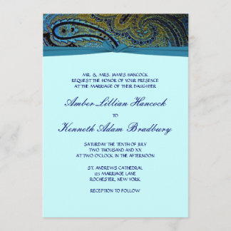 Invitaciones de boda azul teal de pavo real en pai