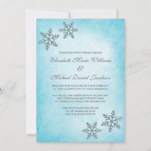 Invitaciones de boda azul turquesa con copos de ni